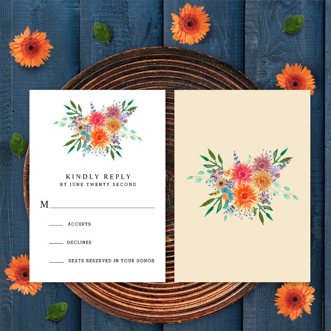 Elegant rustik vattenfärg blommande bröllops-RSVP- OSA Kort (Skapare uppladdad)