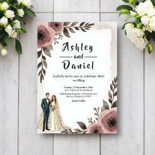 Elegant Rustik Vattenfärg Blommig Romantisk Bröllo Inbjudningar