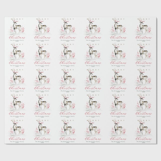 Elegant rustik vattenfärg hjort jul presentpapper (Platt)