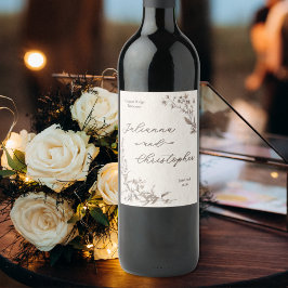 Elegant Rustik Vildblomma Skrift Vinflaska Etikett