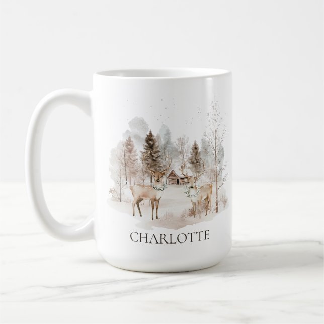 Elegant Rustik Vinter Skogsland Djur Kaffemugg (Vänster)