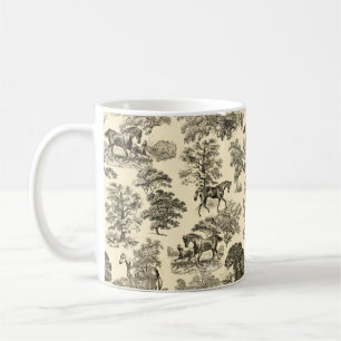 Elegant Rustika Häst Träd Beige Tan Toile Kaffemugg