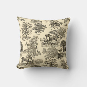 Elegant Rustika Häst Träd Beige Tan Toile Kudde
