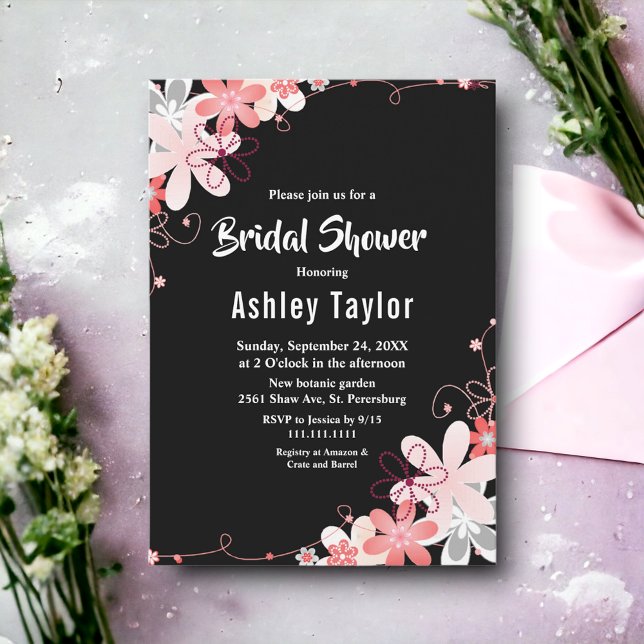 Elegant Rustika Rosor Svart Blommig Bröllopsfest Inbjudningar (Skapare uppladdad)
