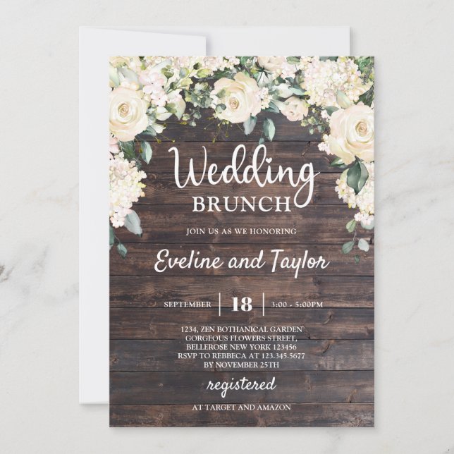 Elegant, rustiskt trä, grönt blommigt ro inbjudningar (Framsida)