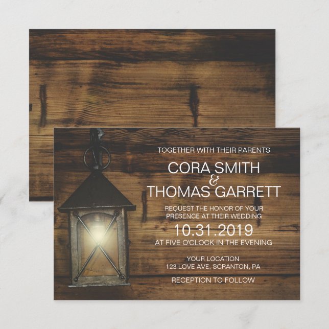Elegant Rustit Lantern Ljus Bröllop-kort Inbjudningar (Fram/baksida)