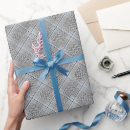 Elegant Rutigt Blått Grått Svart Mönster Presentpapper