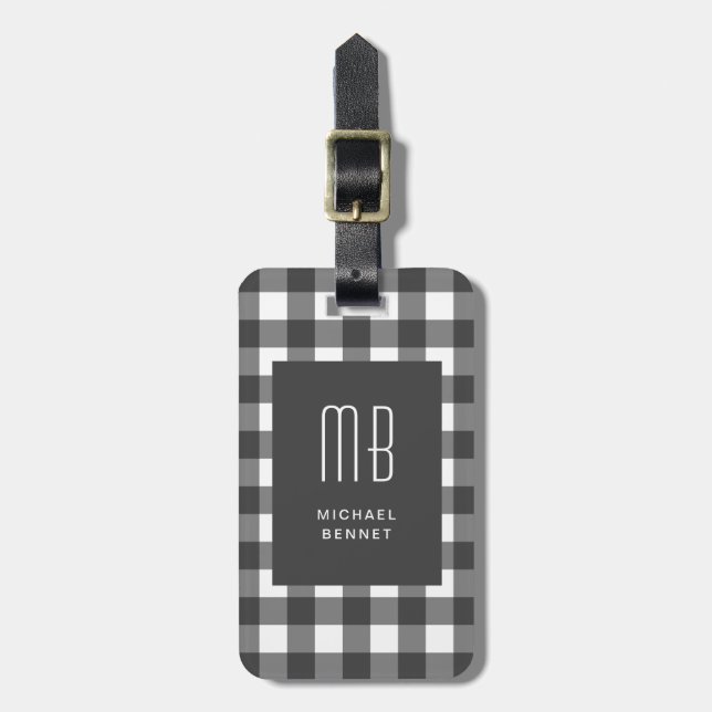 Elegant Rutigt Monogram Bagagebricka (Vertikal Framsida)