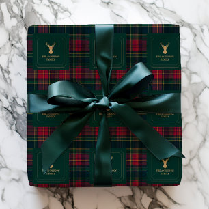 Elegant Rutmönster God Jul Familjenamn Presentpapper
