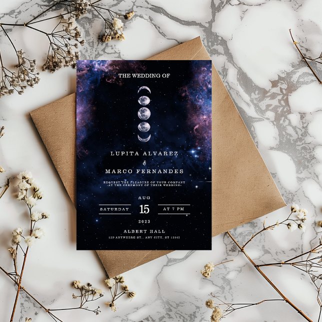 Elegant rymdtema Astronomi Måne Bröllop Inbjudningar (space themed wedding invitation)