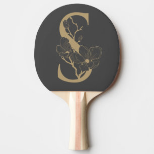 Elegant S Boho Blommigt Monogram Initial Grått Gul Pingisracket