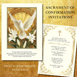 Elegant Sacrament of Confirmation Dove Lilies Inbjudningar