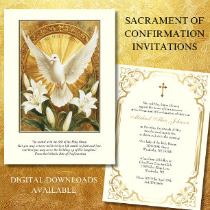 Elegant Sacrament of Confirmation Dove Lilies Inbjudningar