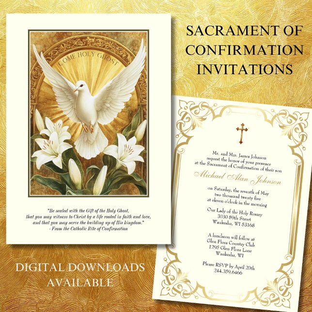 Elegant Sacrament of Confirmation Dove Lilies Inbjudningar (Skapare uppladdad)