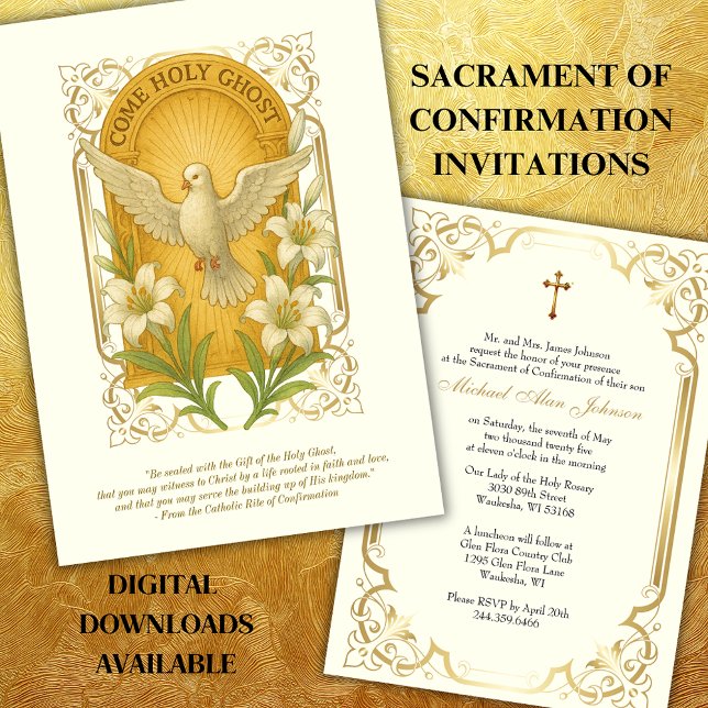Elegant Sacrament of Confirmation Dove Lilies Inbjudningar (Skapare uppladdad)