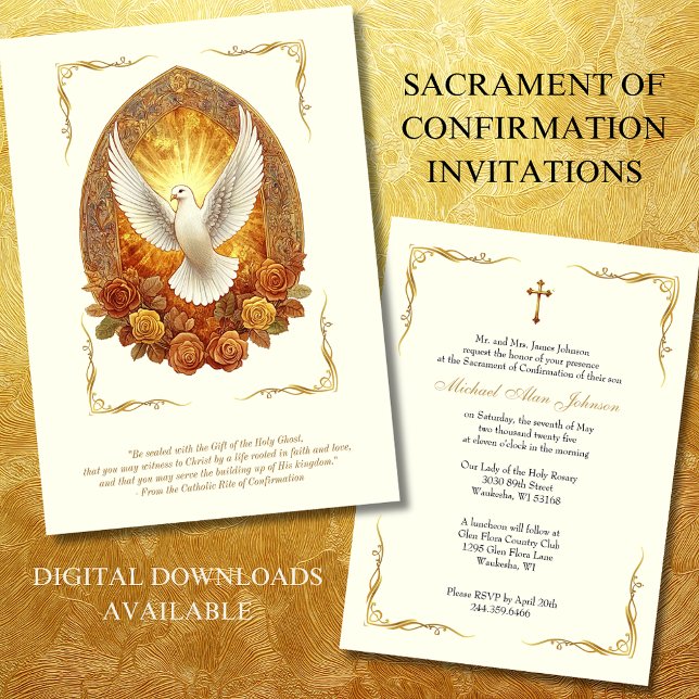 Elegant Sacrament of Confirmation Dove Ro Inbjudningar (Skapare uppladdad)