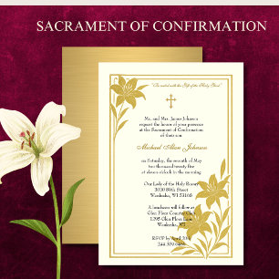 Elegant Sacrament of Confirmation Guld Lilies Inbjudningar