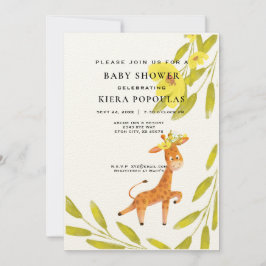 Elegant Safari Giraff Rosa Blommig Bebis Shower Inbjudningar