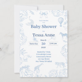 Elegant Safari i Blå Bebis Shower Inbjudan