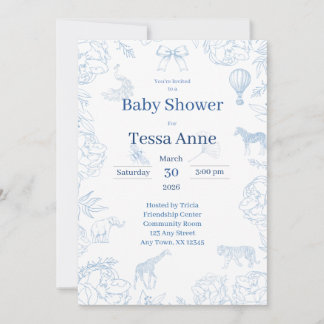 Elegant Safari i Blå Bebis Shower Inbjudan