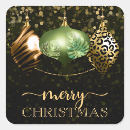 Elegant Safari Jungle Baubles God jul Fyrkantigt Klistermärke