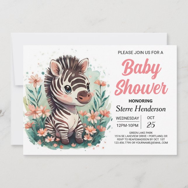 Elegant Safari Rosa Zebra Baby Shower Inbjudningar (Framsida)