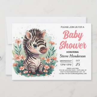 Elegant Safari Rosa Zebra Baby Shower Inbjudningar