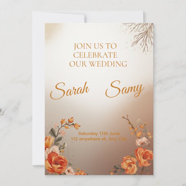 Elegant Saffron Floral Wedding Invitation Set Inbjudningar (Framsida)