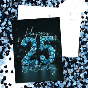 Elegant safirblå och svart 25-årsdag vykort