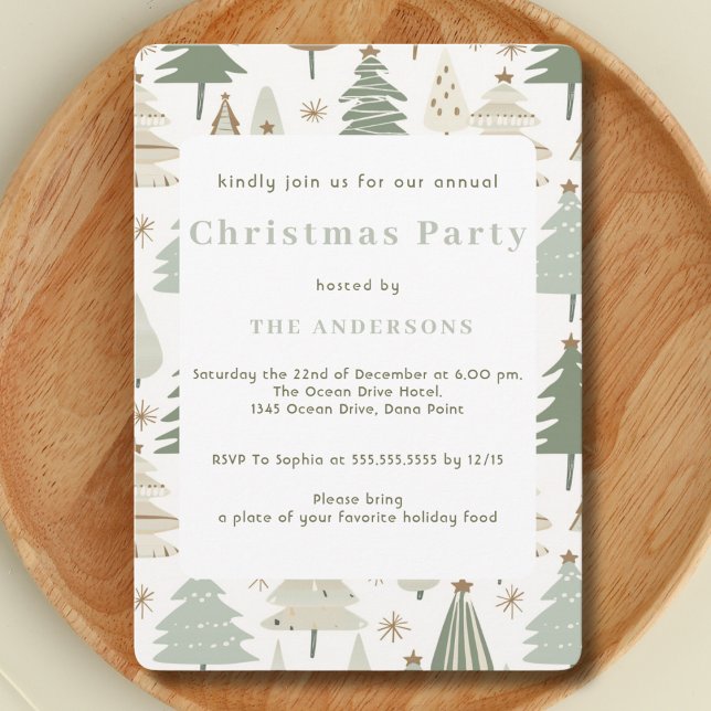 Elegant saga grön Modern julgran mönster Inbjudningar (Skapare uppladdad)