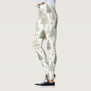 Elegant Saga grönt Julgranar mönster Leggings