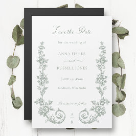 Elegant Sage Baroque Roses Save the Date Magnetisk Inbjudningskort
