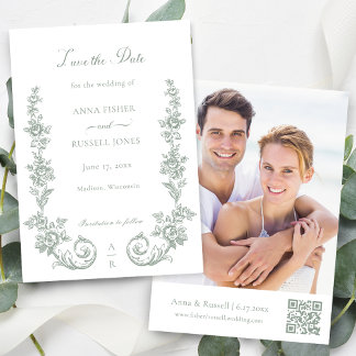 Elegant Sage Baroque Roses Wedding Spara Datumet