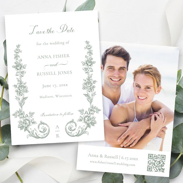 Elegant Sage Baroque Roses Wedding Spara Datumet (Skapare uppladdad)