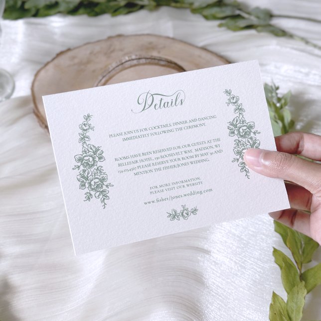 Elegant Sage Baroque Roses Wedding Tilläggskort (Skapare uppladdad)