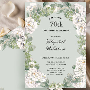 Elegant Sage Blommig Kant Kvinnas 70-årsdag Inbjudningar