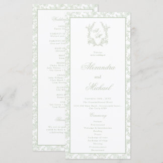 Elegant Sage Blommig Toile Vapen Bröllop Program