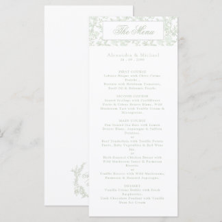 Elegant Sage Blommig Toile Vapen Monogram Bröllop Meny