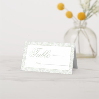 Elegant Sage Blommig Toile Vapen Monogram Bröllop Placeringskort