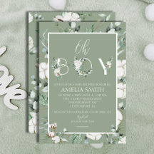 Elegant Sage Blommigt Oh Boy Baby Shower