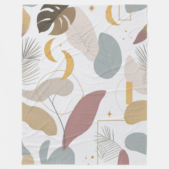 Elegant Sage & Blush Abstract Botanical Throw Blan Fleecefilt (Framsidan)