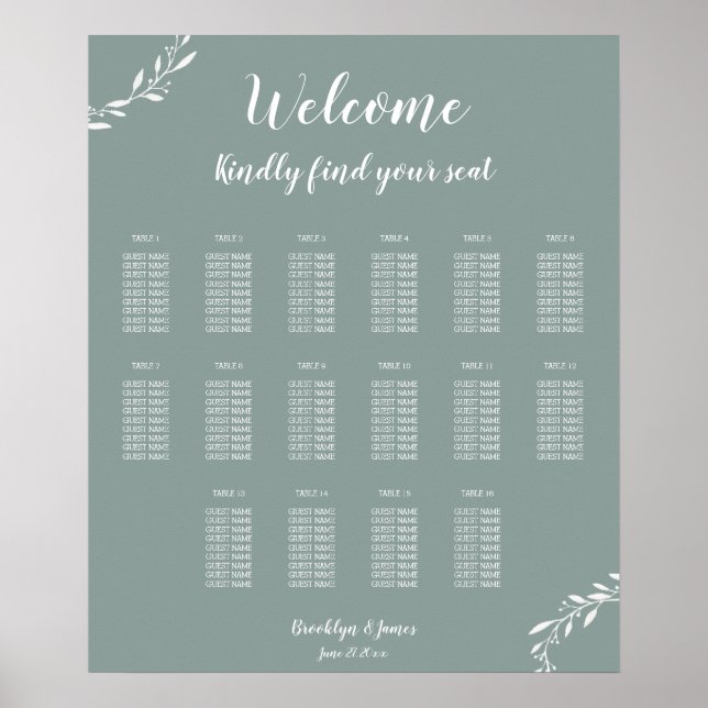Elegant Sage Bröllop-sätesdiagram 20 x 24 Poster (Framsidan)