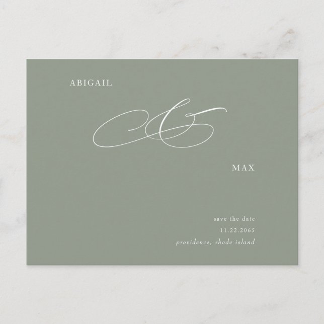 Elegant Sage Bröllop spara datum meddelande Vykort (Framsida)