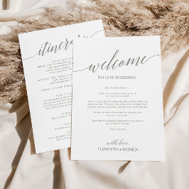Elegant Sage Bröllop Välkomsthälsning Brev och kon