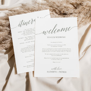Elegant Sage Bröllop Välkomsthälsning Brev och kon