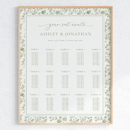 Elegant Sage Chinoiserie Bröllop Sittdiagram Poster