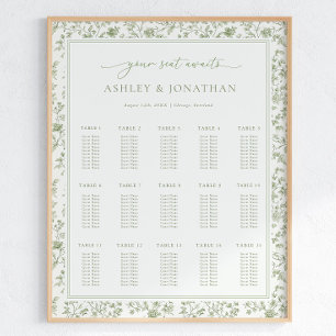 Elegant Sage Chinoiserie Bröllop Sittdiagram Poster