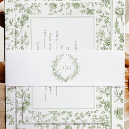 Elegant Sage Chinoiserie Vapensköld Bröllop Band För Inbjudningskort