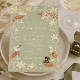 Elegant Sage Cocktail Bröllopsfestinladning Inbjudningar