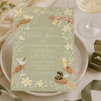 Elegant Sage Cocktail Bröllopsfestinladning Inbjudningar